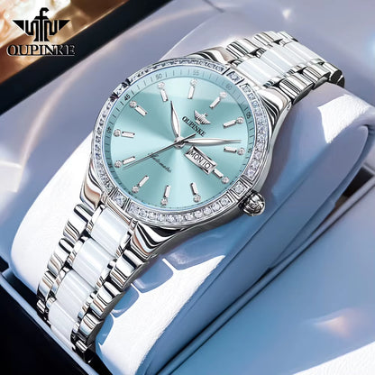 3283 Women'S Watch Elegant Ceramic Strap Luxury Brand Sapphire Calendar Week Waterproof Women Automatic Mechanical Watch