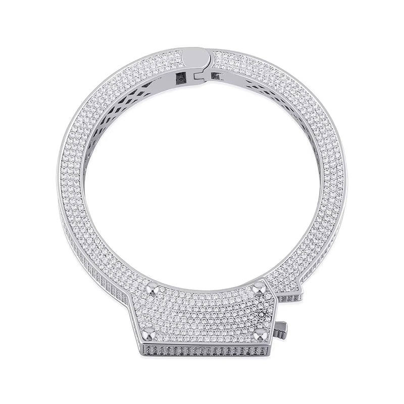 Gold Silver Color Hip Hop Jewelry Iced Out High Quality Cubic Zirconia Handcuffs Bracelet Gifts for Men Women