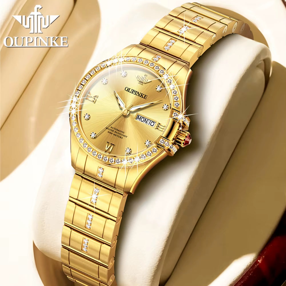 3195 Women Watches Imported Japan Automatic Movement Diamond Dial Stainless Steel Strap Ladies Wristwatch