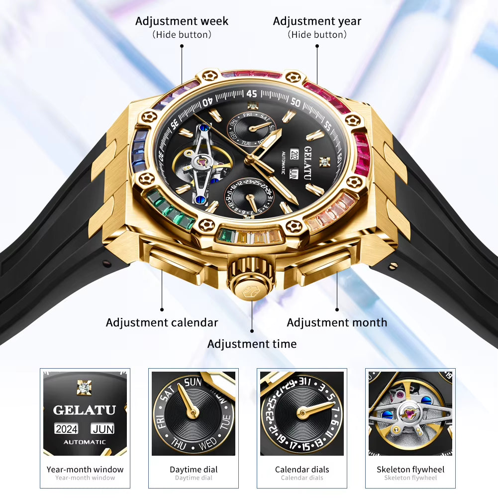 6022 Mens Watch TOP Luxury Wristwatch Silicone Strap Large Dial Waterproof Multifunctional Automatic Mechanical Watches