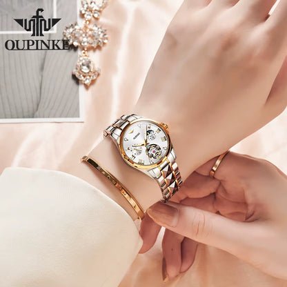 3202 Luxury Ladies Automatic Mechanical Watch Swiss Brand Tungsten Steel Waterproof Watch Moon Phase Elegant Women Watch