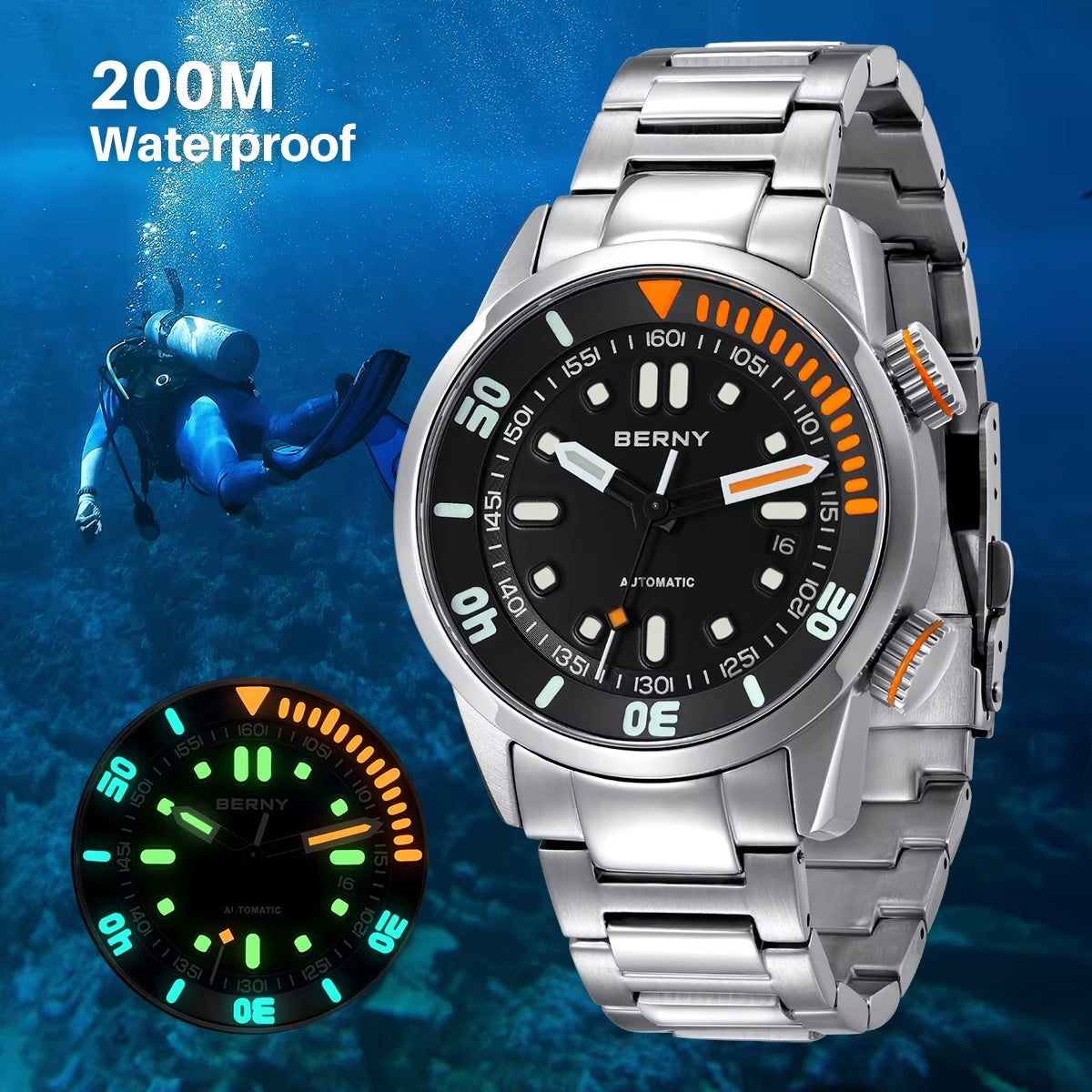 Automatic Dive Watch for Men Super Luminous Original Design 20ATM Man Wristwatch Sapphire Swim Sport Mechanical Male Watch