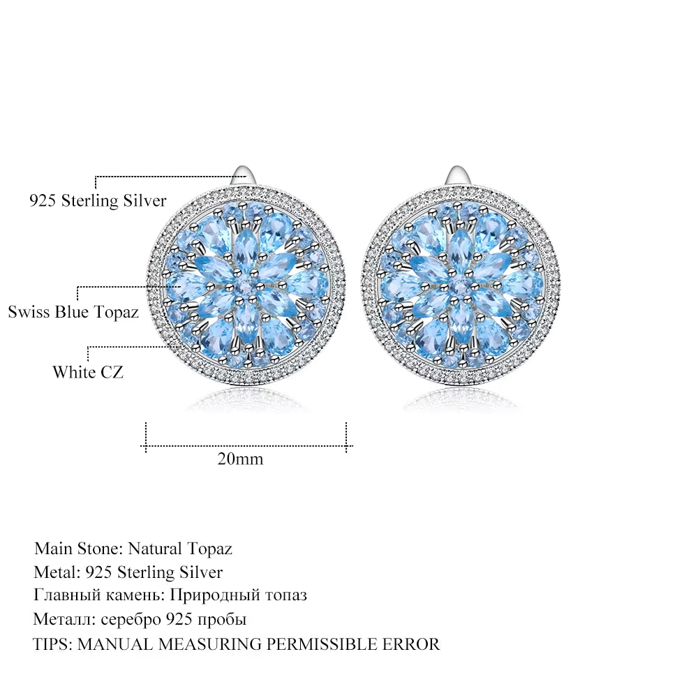 -Luxury Natural Swiss Blue Topaz Gemstone Earrings for Women, 925 Sterling Silver Stud, Wedding Fine Jewelry