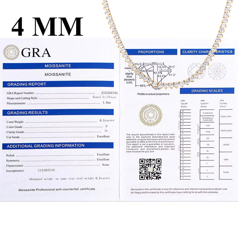 4Mm 925 Sterling Silver Moissanite Diamond Tennis Chain 3 Claw Hip Hop Necklace for Men Women Jewelry 2021 Dropshipping