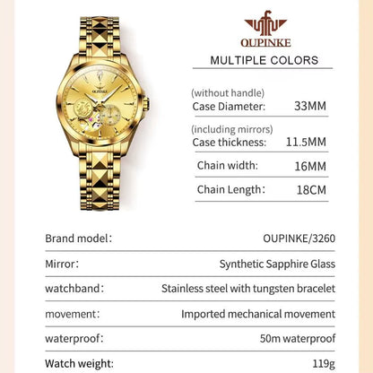 3260 Real Diamond Real Gold Women Watch Top Luxury Brand Watches Tungsten Steel Strap Luminous Ladies Wristwatch Set