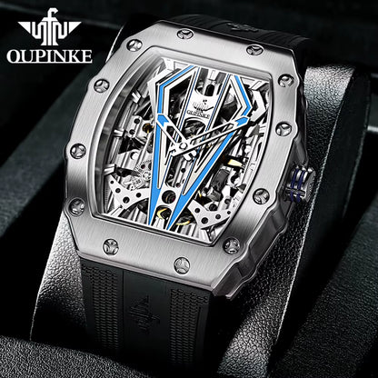 Mens Watches Luxury Brand Automatic Mechanical Wristwatch Fashion Skeleton Silicone Strap Sports Waterproof Watch Men