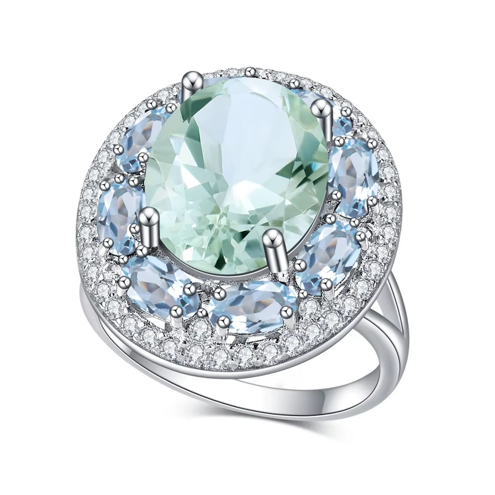 Green Amethyst 925 Sterling Silver Topaz Ring Created Gemstone for Women Anniversary Gifts Luxury Fine Jewelry