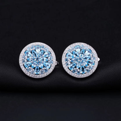 -Luxury Natural Swiss Blue Topaz Gemstone Earrings for Women, 925 Sterling Silver Stud, Wedding Fine Jewelry