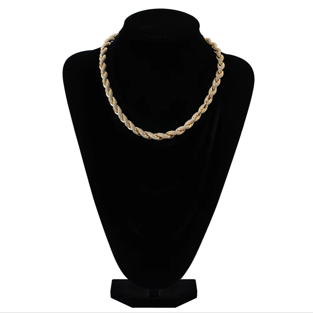 8Mm Rope Chain Hip Hop Necklace Gold/Silver Plated Iced Out Micro Pave AAA CZ Stones Charm Chain for Men and Women