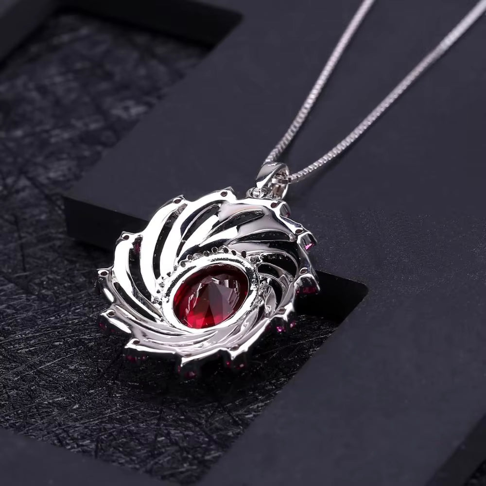 Luxury Lab Created Ruby Vintage Jewelry Set 925 Sterling Silver Ring Earrings Pendant Sets for Women Fine Jewelry