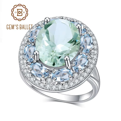 Green Amethyst 925 Sterling Silver Topaz Ring Created Gemstone for Women Anniversary Gifts Luxury Fine Jewelry