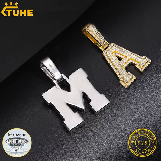 Fine New 925 Silver Pendant Letters Classic Punk Hiphop/Rock Letters Moissanite Pendant for Men Hip Hop Jewelry