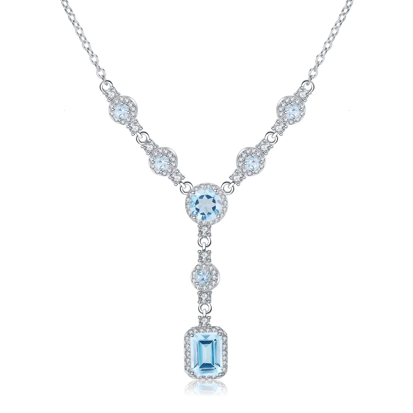 Luxury 3.77Ct Natural Sky Blue Topaz Gemstone 925 Sterling Silver Pendant Necklace for Women Wedding Fine Jewelry