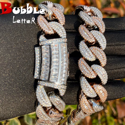 Baguette Cuban Link Chain for Men Iced Out Prong Setting Necklace Choker Real Gold Plated Hip Hop Jewelry