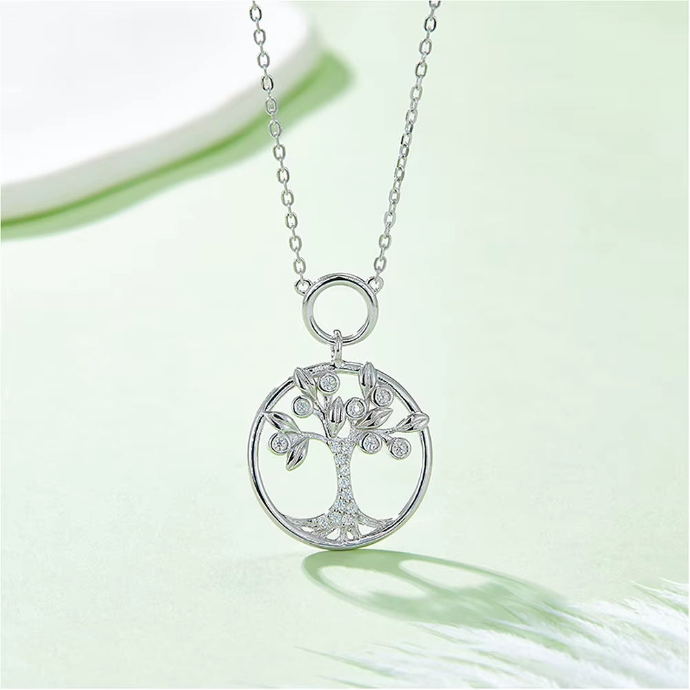 Life Tree Pendant Moissanite Necklace Anniversary Gift 925 Sterling Silver Jewelry Gold Plating Plating Rose Gold