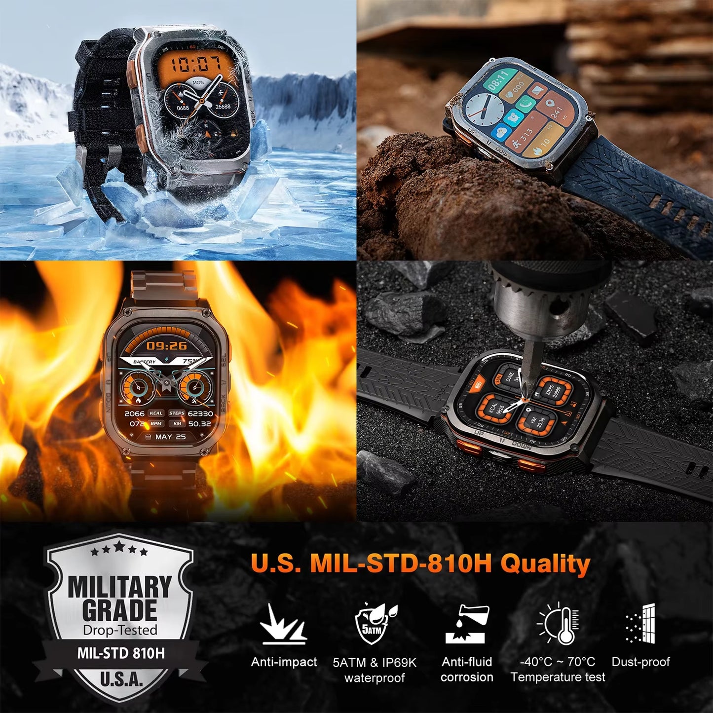 AOD Electronic Military Rugged Waterproof Watch GPS Smart Watches for Men Women Smartwatch