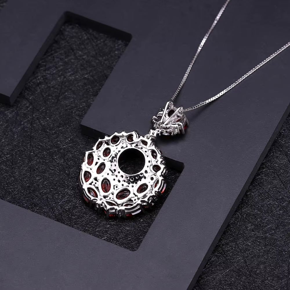 Natural Red Garnet Gemstone Vintage 925 Sterling Sliver Pendant Necklace for Women Gift Party Jewelry