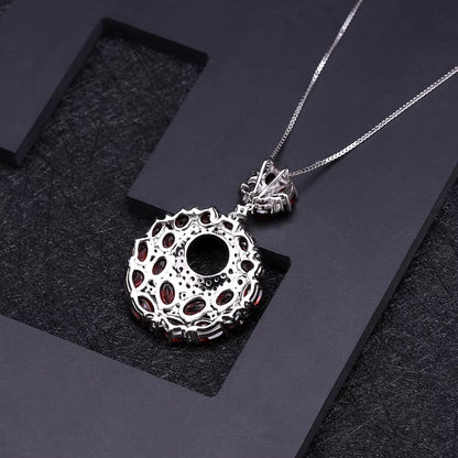 Natural Red Garnet Gemstone Vintage 925 Sterling Sliver Pendant Necklace for Women Gift Party Jewelry