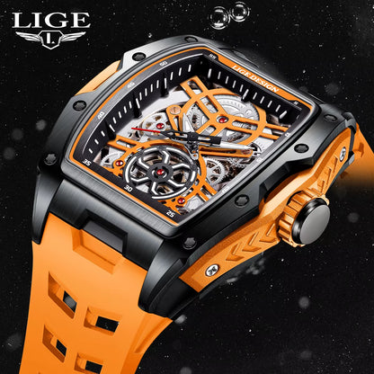 New Watches Mens Skeleton Mechanical Automatic Watch Top Brand Luxury Luminous 30M Waterproof Watch for Men Reloj Hombre