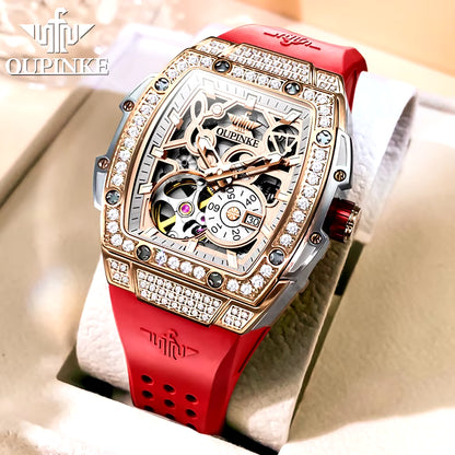 Skeleton Automatic Mechanical Watches for Women Waterproof Luminous Fashion Diamond Ladies Wristwatch 2024 NEW