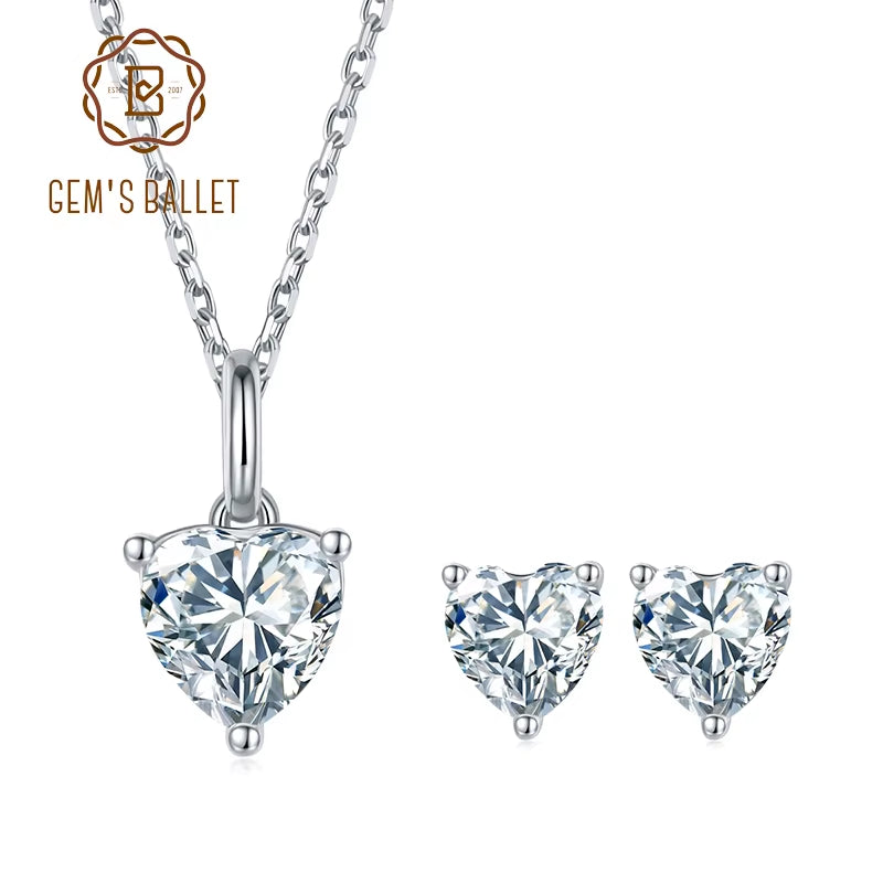 D Color Heart Moissanite Diamond Necklace Earrings Sets 925 Sterling Silver Classic Jewelry Set for Women Wedding