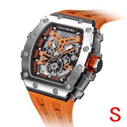 Mens Automatic Watch MIYOTA Movement Skeleton Tonneau Waterproof Wristwatch Luxury Clock Mechanical Watch for Men