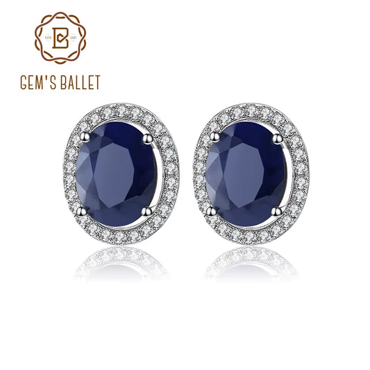 7X9Mm Natural Blue Sapphire 925 Sterling Silver Gemstone Stud Earrings Vintage Fine Jewelry Women Gift Fashion