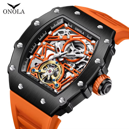 Fashion Luxury Men'S Watch  Hollow Out Rudder Flywheel Fully Automatic Mechanical Waterproof Silicone Watches Clock