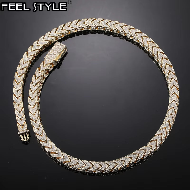 Hip Hop 8MM Iced Out Heavy Franco Chain Copper AAA+ Cubic Zirconia Stones Necklace for Women Men Jewelry