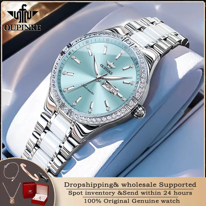 3283 Women'S Watch Elegant Ceramic Strap Luxury Brand Sapphire Calendar Week Waterproof Women Automatic Mechanical Watch