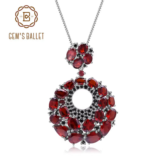 Natural Red Garnet Gemstone Vintage 925 Sterling Sliver Pendant Necklace for Women Gift Party Jewelry