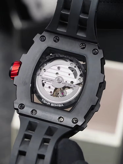 TSAR BOMBA 2025 New Automatic Watch Men Carbon Fiber Bezel Skeleton Luxury Mechanical Watches Clock Waterproof Mens Wristwatch