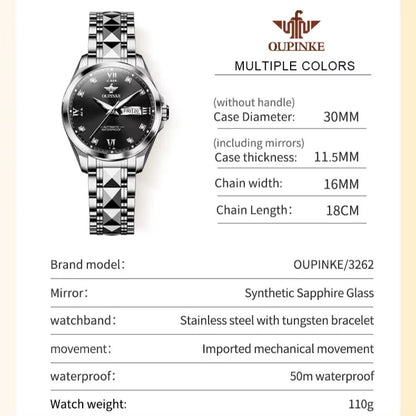 Imported Japan Automatic Movement Watch for Women Sapphire Mirror 50ATM Waterproof Ladies Wristwatch Original 2024 NEW