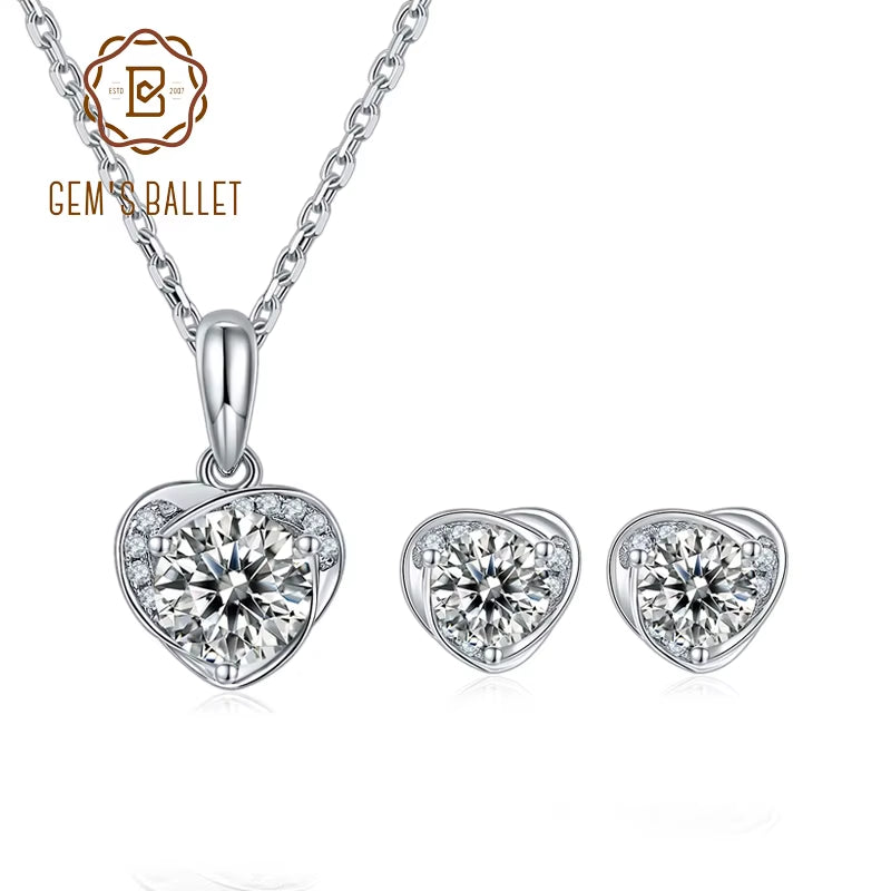 925 Sterling Silver Moissanite Jewelry Set for Women Wedding Moissanite Diamond Heart Pendant Necklace Earrings Set