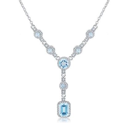 Luxury 3.77Ct Natural Sky Blue Topaz Gemstone 925 Sterling Silver Pendant Necklace for Women Wedding Fine Jewelry