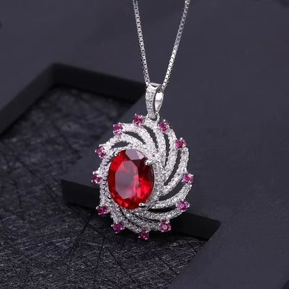 Luxury Lab Created Ruby Vintage Jewelry Set 925 Sterling Silver Ring Earrings Pendant Sets for Women Fine Jewelry