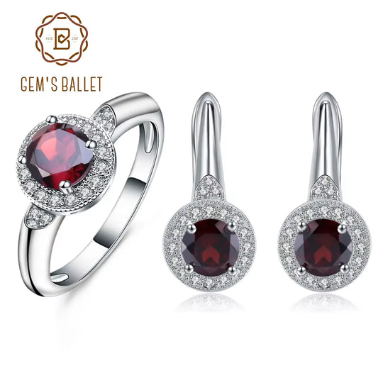 3.15Ct Natural Red Garnet Earrings Ring Set 925 Sterling Silver Gemstone Classic Jewelry Set for Women Fine Jewelry