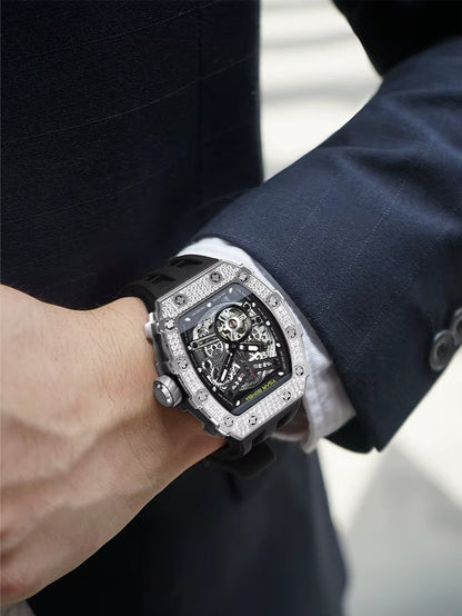 Watches for Men Diamond Automatic Watches Luxury Mens Mechanical Watch White Wristwatch Waterproof Skeleton Clock