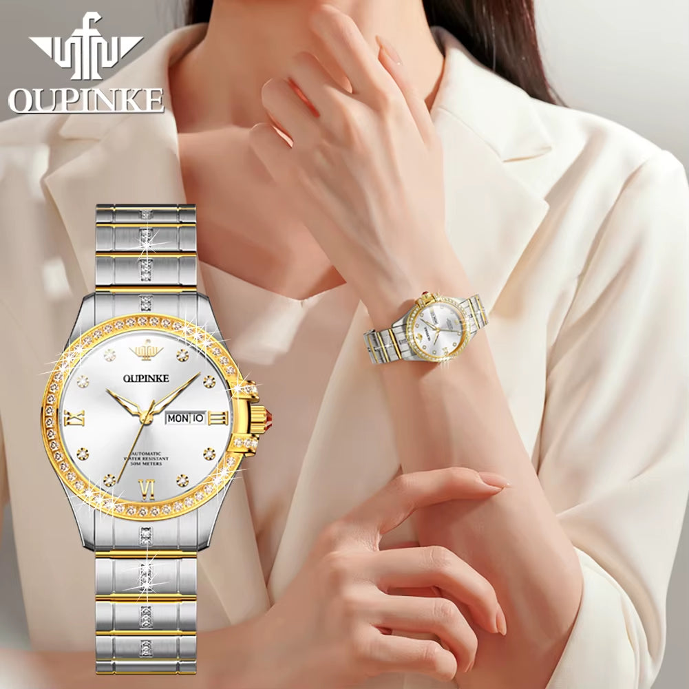 3195 Diamond Watch for Women Stainless Steel Strap Luxury Brand Original Import Automatic Movement Mechanical Wristwatch