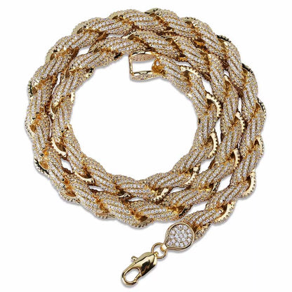 8Mm Rope Chain Hip Hop Necklace Gold/Silver Plated Iced Out Micro Pave AAA CZ Stones Charm Chain for Men and Women