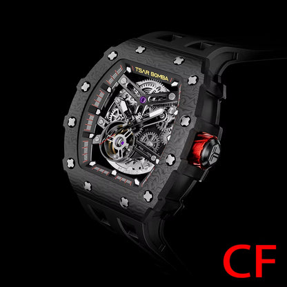 Mens Automatic Watch MIYOTA Movement Skeleton Tonneau Waterproof Wristwatch Luxury Clock Mechanical Watch for Men