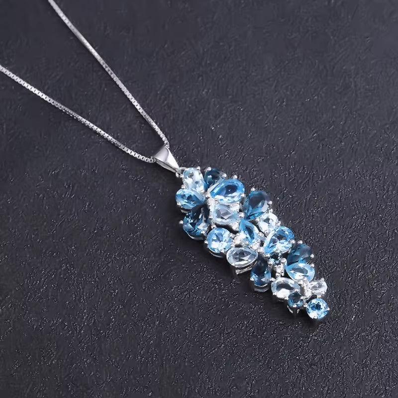 London Blue Topaz Swiss Blue Topaz Sky Blue Topaz Mix Gemstone Pendants for Women Gift Luxury Jewelry Accessories