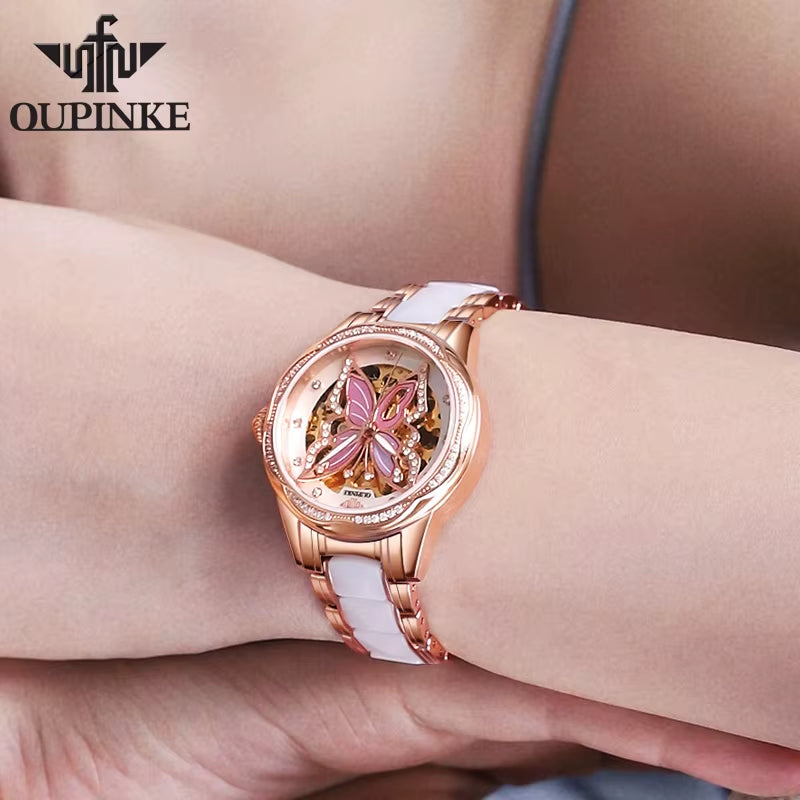 3239 Elegant Ceramic Automatic Machinery Women'S Watch Luxury Diamond Butterfly Skeleton Women Bracelet Set Reloj Mujer