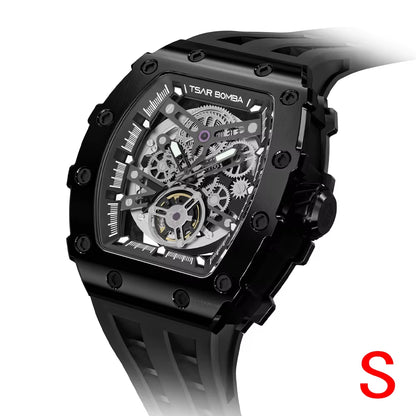 Mens Automatic Watch MIYOTA Movement Skeleton Tonneau Waterproof Wristwatch Luxury Clock Mechanical Watch for Men