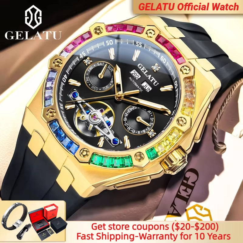 6022 Mens Watch TOP Luxury Wristwatch Silicone Strap Large Dial Waterproof Multifunctional Automatic Mechanical Watches