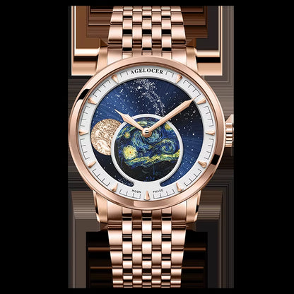 Original Astronomer Watch Men'S Business Luxury Gold Watch Automatic Mechanical Moon Phase Watch Birthday Gift for Men