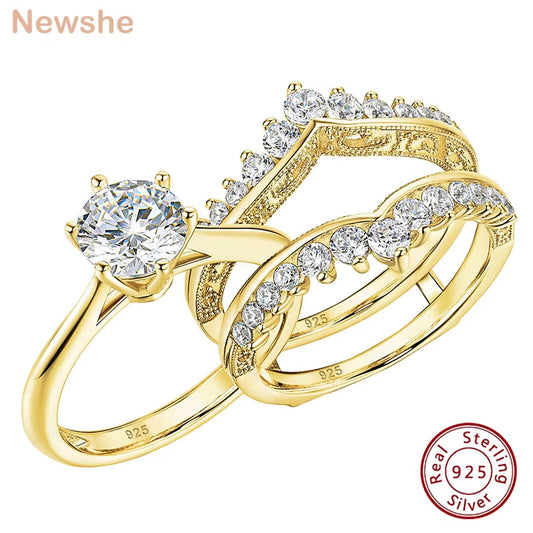 14K Yellow Gold Bridal Ring Set for Women 2Ct round Cut AAAAA Cubic Zircon Wedding Engagement Anniversary Band BR1167_Y