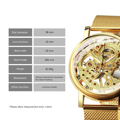 Gold Watch for Women Stylish Ladies Watches Top Brand Luxury Female Mechanical Wristwatch Mesh Strap WINNER Relógio Masculino