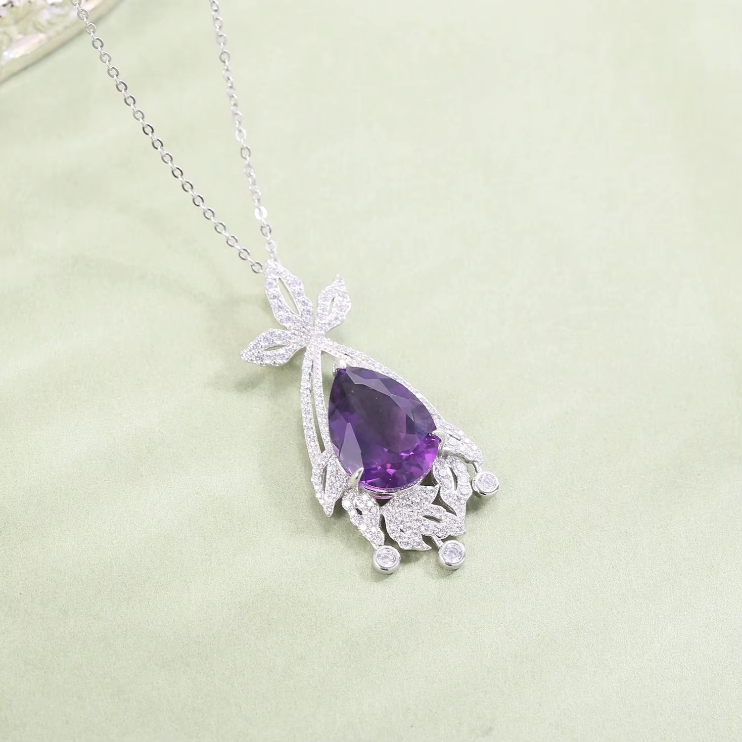 Natural Amethyst Statement Pendant in 925 Sterling Silver Chandelier Necklace Luxury Bridal Jewelry Gift for Her