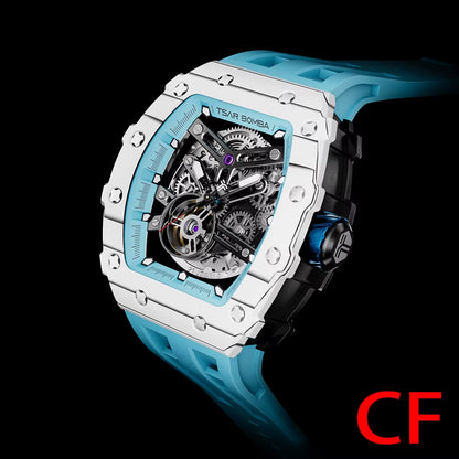 Mens Automatic Watch MIYOTA Movement Skeleton Tonneau Waterproof Wristwatch Luxury Clock Mechanical Watch for Men